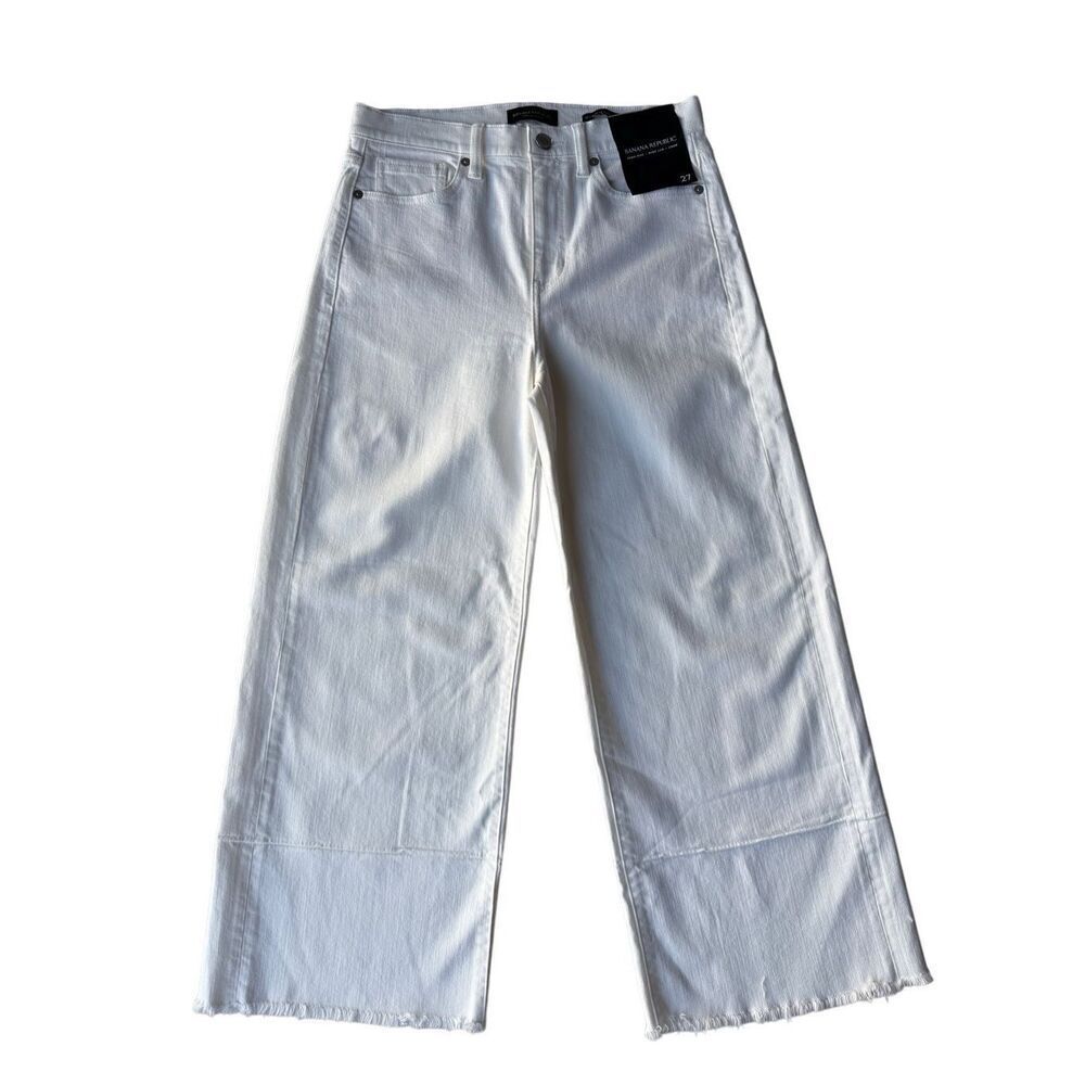 Banana Republic High Rise Wide Leg Cropped Pants In White - Picture 2 of 8